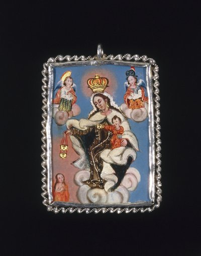 Médaillon peint dans un cadre de médaillon Recto: Notre-Dame du Carmel au-dessus d